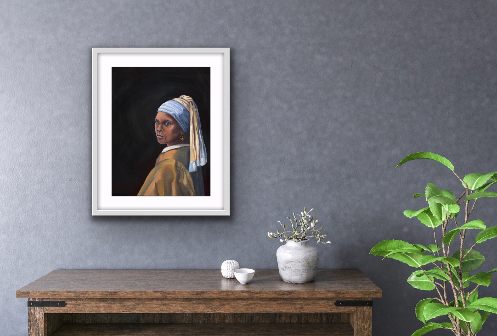 Aunty With a Blak Earring Print