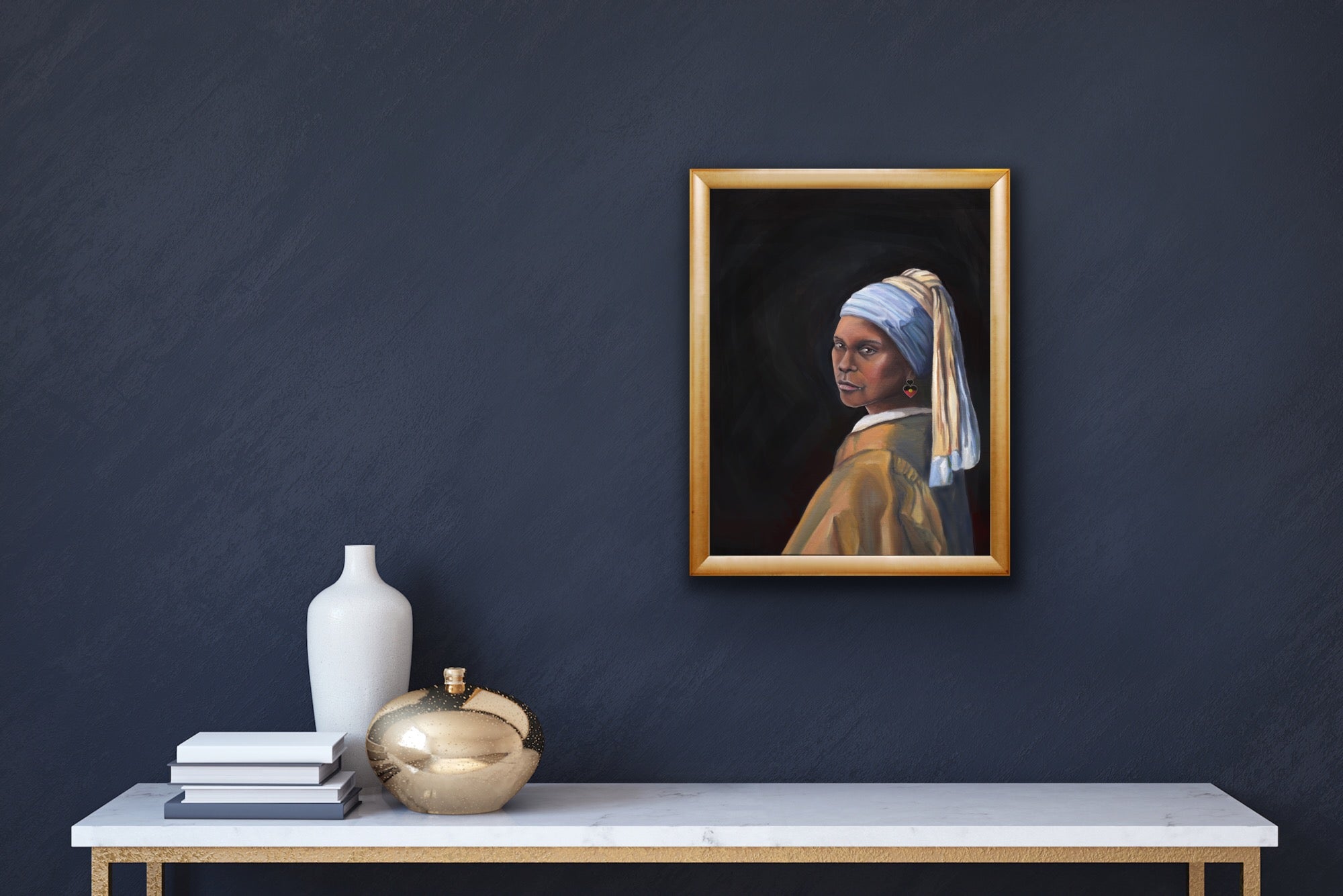 Aunty With a Blak Earring Print