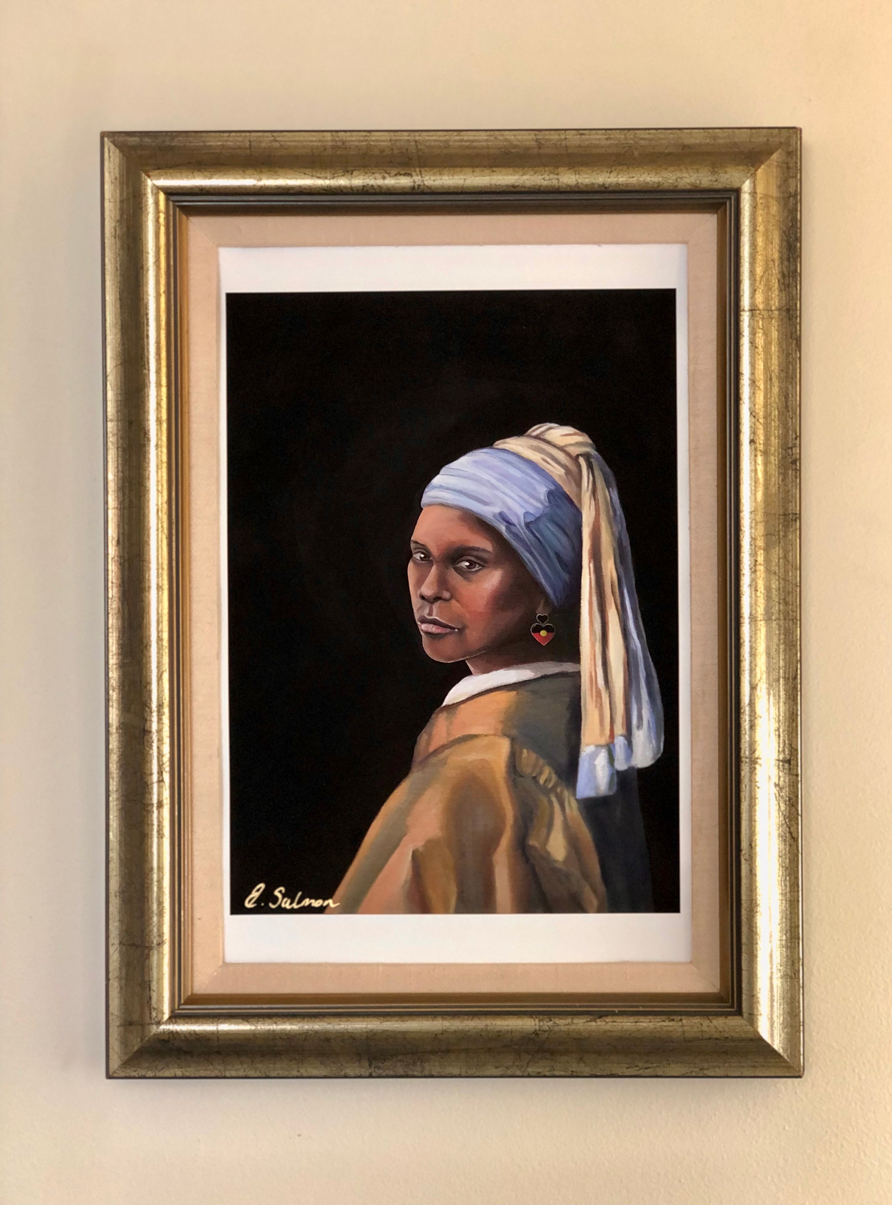 Aunty With a Blak Earring Print with Vintage Frame