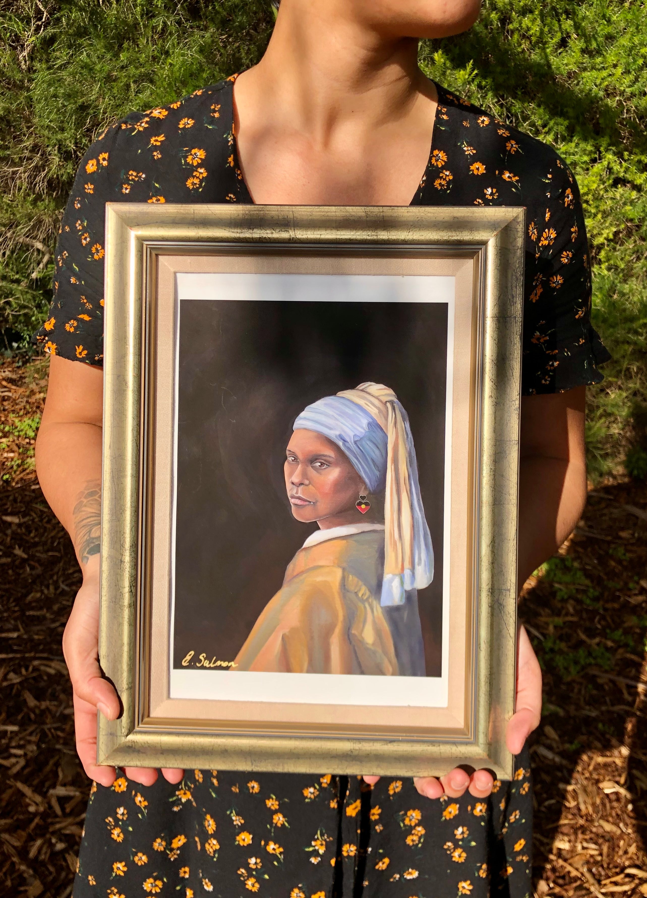 Aunty With a Blak Earring Print with Vintage Frame